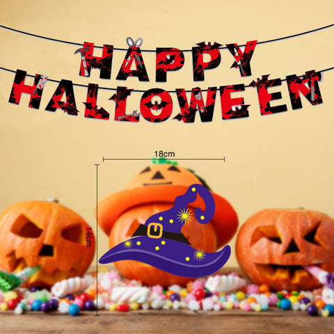 Happy Halloween Decorations Set,Party Props, Pumpkin Banners, Character Cutouts (Flag 12x13)