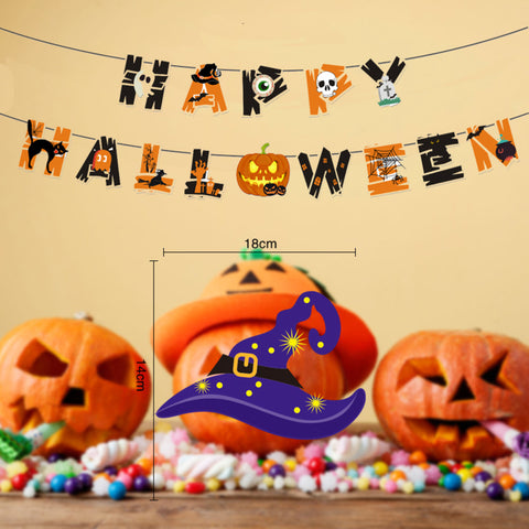 Happy Halloween Decorations Set,Party Props, Pumpkin Banners, Character Cutouts (Pumpkin Flag)