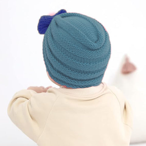 Fancydresswale Warm Knitted Baby Wool Hat For Infants & Toddlers Autumn Flower Soft & Cozy For Little Ones Newborn Headwear Winters- Royal Blue