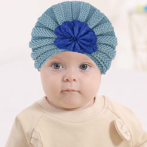 Fancydresswale Warm Knitted Baby Wool Hat For Infants & Toddlers Autumn Flower Soft & Cozy For Little Ones Newborn Headwear Winters- Royal Blue