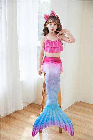 Fancydresswale Mermaid 3 pc swimsuit for Girls with large fin option- Begonia