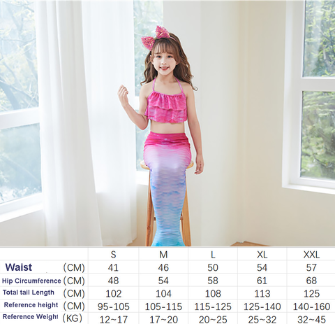 Fancydresswale Mermaid 3 pc swimsuit for Girls with large fin option- Colorful