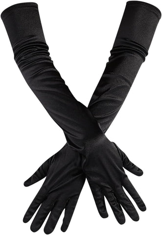 FancyDressWale Long Satin Gloves for Women 55 cm, Elegant Opera Party Gloves, Elbow-Length Finger Gloves for Dance, Costume, and Cosplay