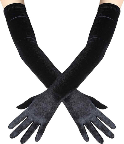 Fancydresswale Long Velvet Elbow-Length Gloves for Women – Opera-Style Satin Gloves, Black Bridal Gloves for Weddings, Flapper Party & Evening Wear Accessories