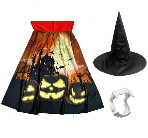 Halloween costume dress for boys and girls with cap and draculla teeth