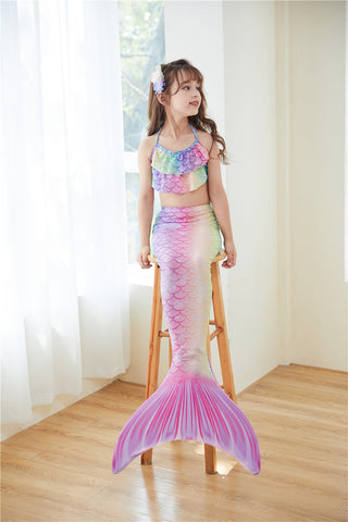 Fancydresswale Mermaid 3 pc swimsuit for Girls with large fin option- Colorful