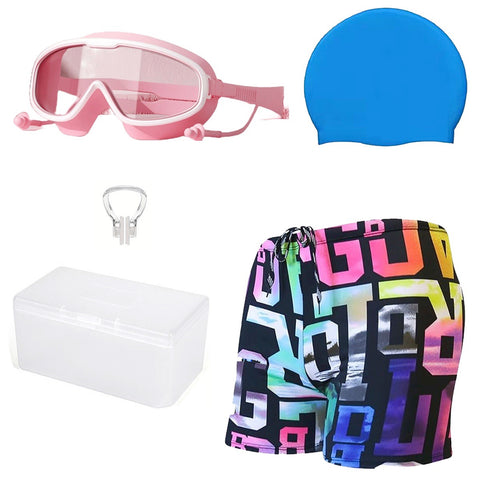 Professional Swimming Combo for boys- swimming trunk, cap, goggles, nose clip with box- Professional swimming gears