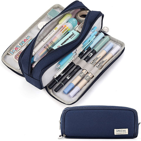 Pencil Box Spacious Case Pouch Perfect for School, College, and Office Use by Teens, Girls, Adults, and Students- Dark Blue