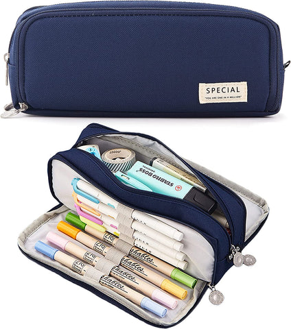 Pencil Box Spacious Case Pouch Perfect for School, College, and Office Use by Teens, Girls, Adults, and Students- Dark Blue