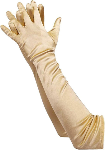 FancyDressWale Long Satin Gloves for Women 55 cm, Elegant Opera Party Gloves, Elbow-Length Finger Gloves for Dance, Costume, and Cosplay