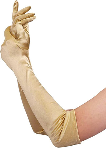 FancyDressWale Long Satin Gloves for Women 55 cm, Elegant Opera Party Gloves, Elbow-Length Finger Gloves for Dance, Costume, and Cosplay