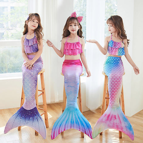 Fancydresswale Mermaid 3 pc swimsuit for Girls with large fin option- Neon