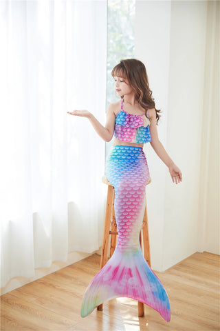 Fancydresswale Mermaid 3 pc swimsuit for Girls with large fin option- Neon