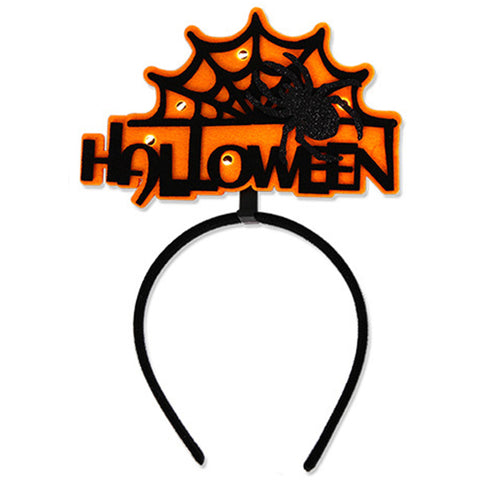 Halloween Headbands - LED Light-Up costume Party Accessories Pumpkin, Graveyard, Dripping Horror, and Spider Web Themes (Yellow Spider Web)