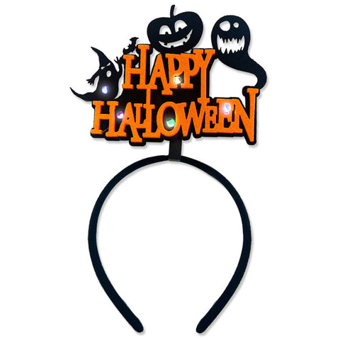 Halloween Headbands - LED Light-Up costume Party Accessories Pumpkin, Graveyard, Dripping Horror, and Spider Web Themes (Pumpkin Ghost)