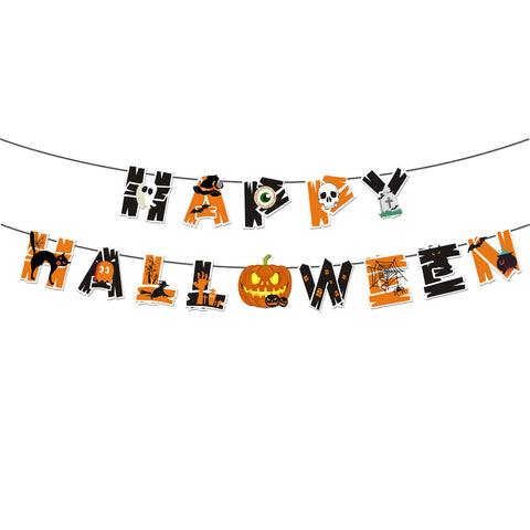 Happy Halloween Decorations Set,Party Props, Pumpkin Banners, Character Cutouts (Pumpkin Flag)