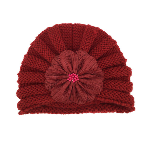 Fancydresswale Warm Knitted Baby Wool Hat for infants & toddlers Autumn flower Soft & Cozy for Little Ones Newborn Headwear winters- Wine Red