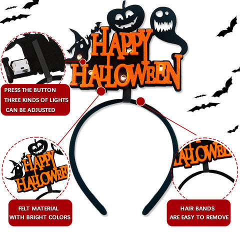 Halloween Headbands - LED Light-Up costume Party Accessories Pumpkin, Graveyard, Dripping Horror, and Spider Web Themes (Pumpkin Ghost)