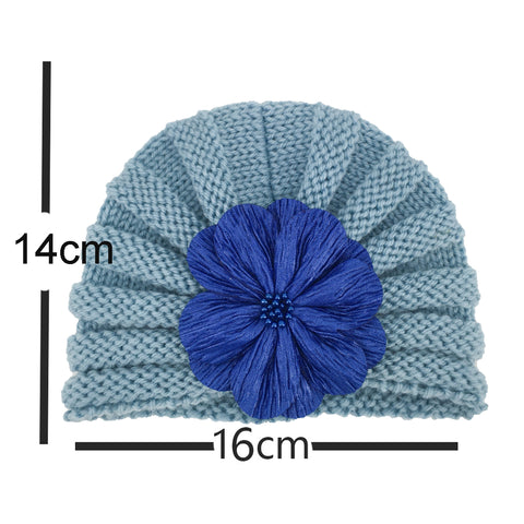 Fancydresswale Warm Knitted Baby Wool Hat For Infants & Toddlers Autumn Flower Soft & Cozy For Little Ones Newborn Headwear Winters- Royal Blue