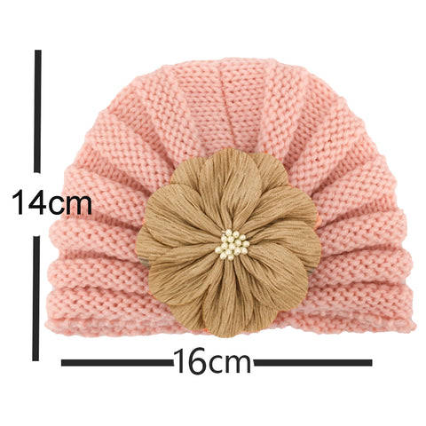 Fancydresswale Warm Knitted Baby Wool Hat For Infants & Toddlers Autumn Flower Soft & Cozy For Little Ones Newborn Headwear Winters- Light Brown