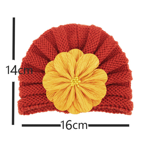 Fancydresswale Warm Knitted Baby Wool Hat For Infants & Toddlers Autumn Flower Soft & Cozy For Little Ones Newborn Headwear Winters- Orange Khaki