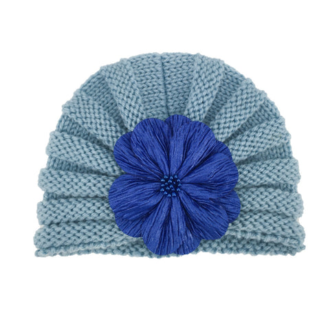 Fancydresswale Warm Knitted Baby Wool Hat For Infants & Toddlers Autumn Flower Soft & Cozy For Little Ones Newborn Headwear Winters- Royal Blue