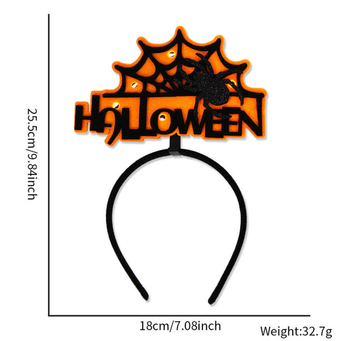 Halloween Headbands - LED Light-Up costume Party Accessories Pumpkin, Graveyard, Dripping Horror, and Spider Web Themes (Yellow Spider Web)