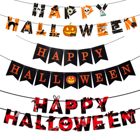 Happy Halloween Decorations Set,Party Props, Pumpkin Banners, Character Cutouts (Flag 12x13)