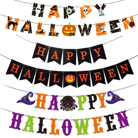 Happy Halloween Decorations Set,Party Props, Pumpkin Banners, Character Cutouts (Pumpkin Flag)