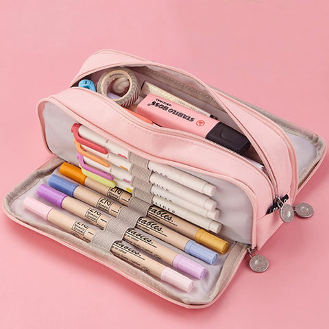 Pencil Box Spacious Case Pouch Perfect for School, College, and Office Use by Teens, Girls, Adults, and Students- Pink