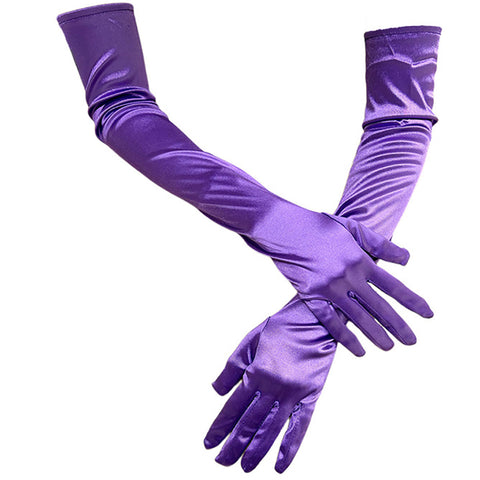 FancyDressWale Long Satin Gloves for Women 55 cm, Elegant Opera Party Gloves, Elbow-Length Finger Gloves for Dance, Costume, and Cosplay