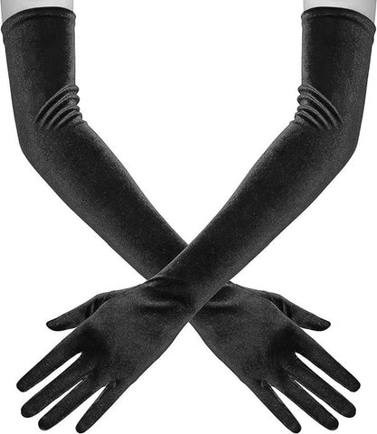 Fancydresswale Long Velvet Elbow-Length Gloves for Women – Opera-Style Satin Gloves, Black Bridal Gloves for Weddings, Flapper Party & Evening Wear Accessories