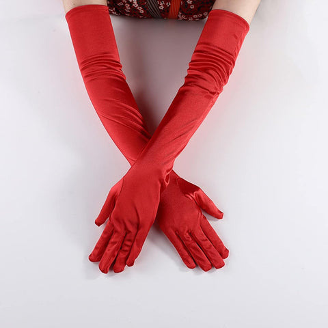 FancyDressWale Long Satin Gloves for Women 55 cm, Elegant Opera Party Gloves, Elbow-Length Finger Gloves for Dance, Costume, and Cosplay