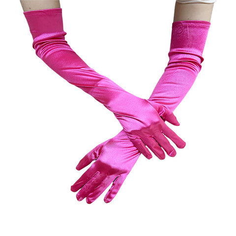 FancyDressWale Long Satin Gloves for Women 55 cm, Elegant Opera Party Gloves, Elbow-Length Finger Gloves for Dance, Costume, and Cosplay