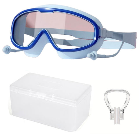 Fancydresswale Swimming Combo for boys blue- swimming trunk, cap, goggles, nose clip with box- Professional swimming gears