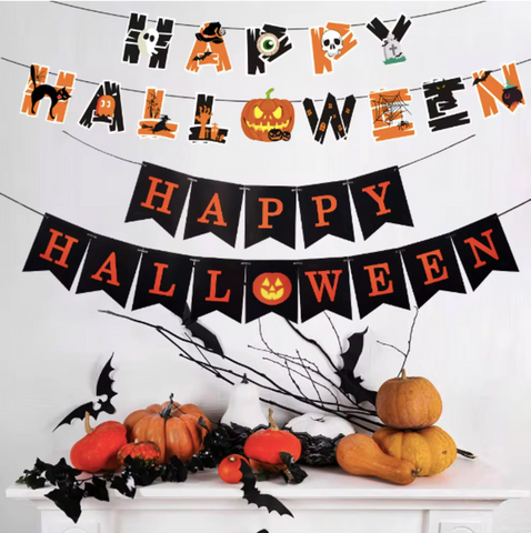 Happy Halloween Decorations Set,Party Props, Pumpkin Banners, Character Cutouts (Pumpkin Flag)