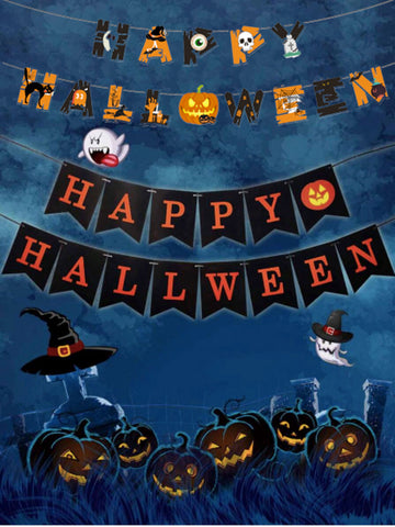 Happy Halloween Decorations Set,Party Props, Pumpkin Banners, Character Cutouts (Pumpkin Flag)