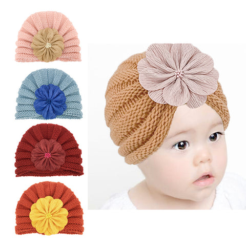 Fancydresswale Warm Knitted Baby Wool Hat For Infants & Toddlers Autumn Flower Soft & Cozy For Little Ones Newborn Headwear Winters- Royal Blue