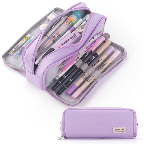 Pencil Box Spacious Case Pouch Perfect for School, College, and Office Use by Teens, Girls, Adults, and Students (Purple)