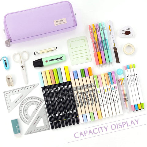 Pencil Box Spacious Case Pouch Perfect for School, College, and Office Use by Teens, Girls, Adults, and Students (Purple)